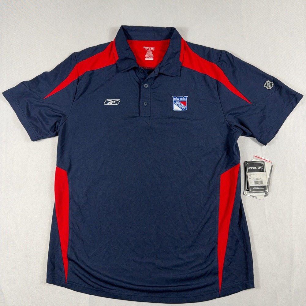 Reebok Polo Shirt New York Rangers NHL Center Ice PlayDry Navy Red NWT Men S